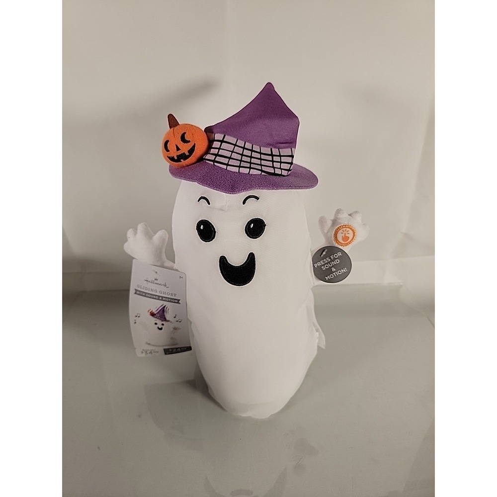 New Hallmark Gliding Ghost Pumpkin Witch Halloween Plush Sound‎ and Motion, 14"